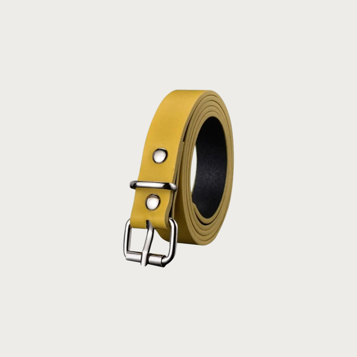 Ceinture Ceintura pour enfant en similicuir jaune moutarde enroulée, boucle ardillon argentée