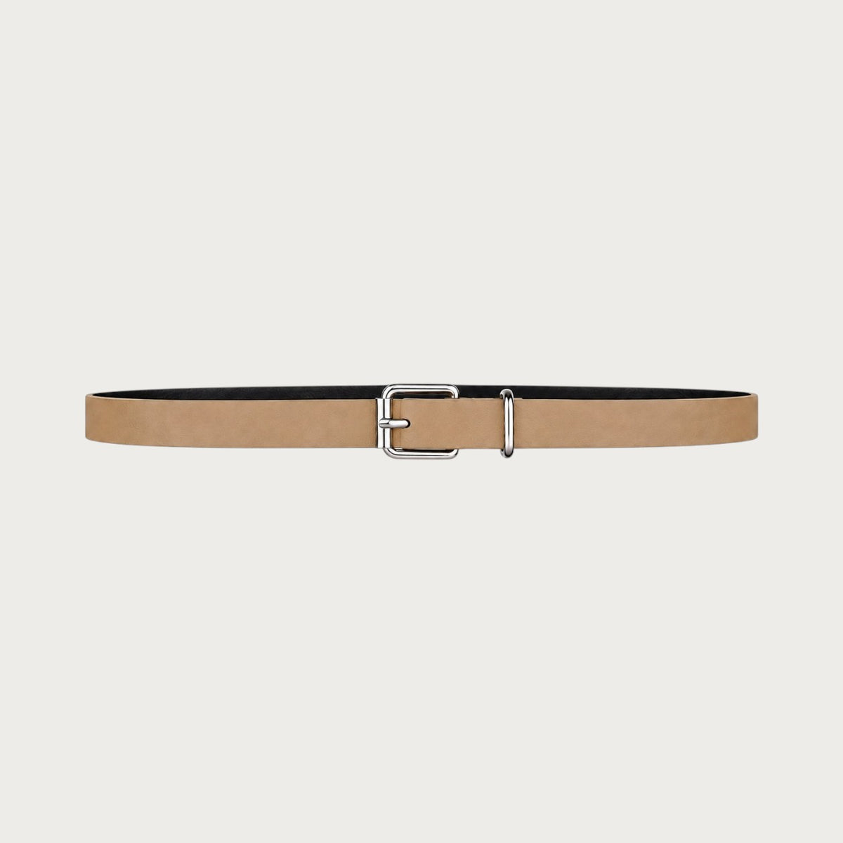 Ceinture Ceintura pour enfant en similicuir camel déployée à plat, boucle ardillon argentée au centre