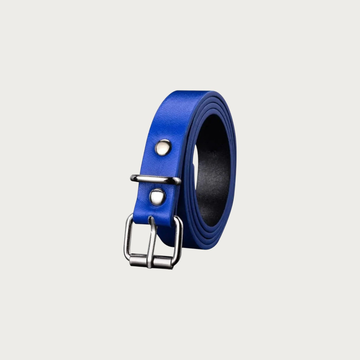 Ceinture Ceintura pour enfant en similicuir bleu roi enroulée, boucle ardillon rectangulaire argentée