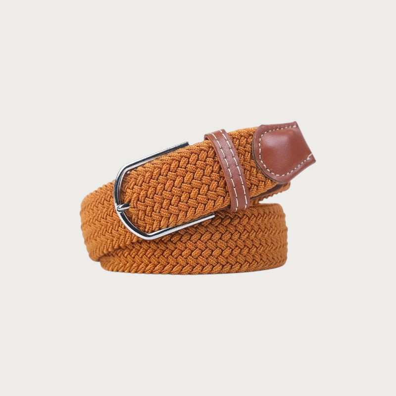 Ceinture tressée Ceintura Francesco caramel en toile élastique et passant en cuir marron
