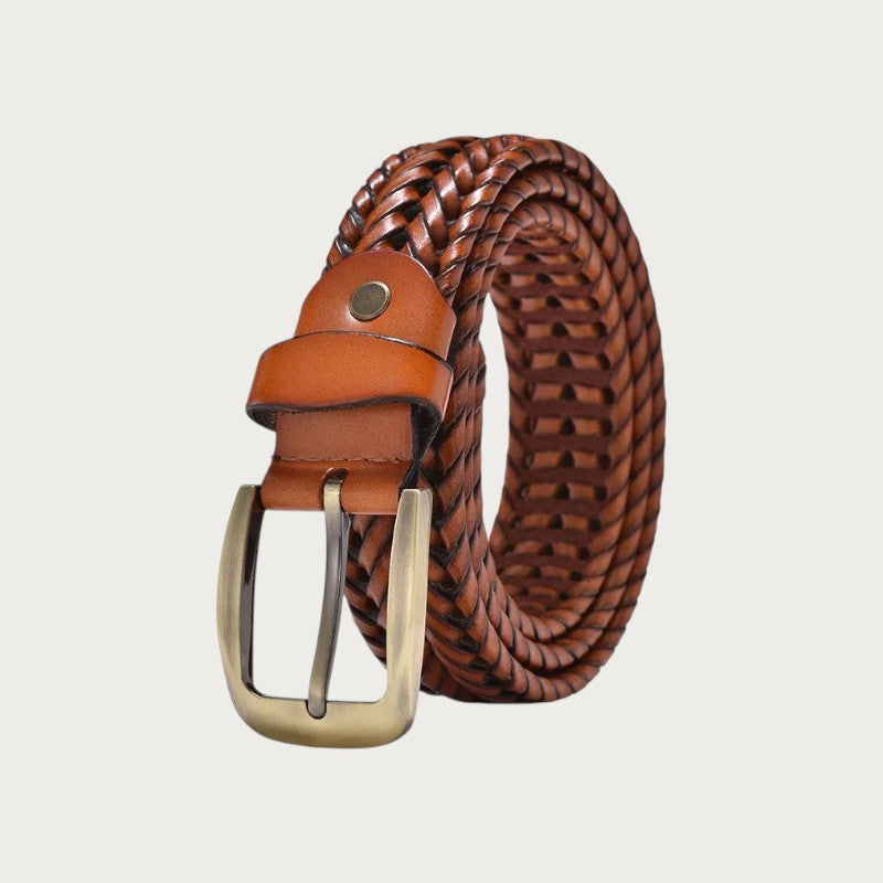 Ceinture Ceintura Armonia en cuir tressé cognac enroulée, boucle ardillon en laiton vieilli et passant riveté