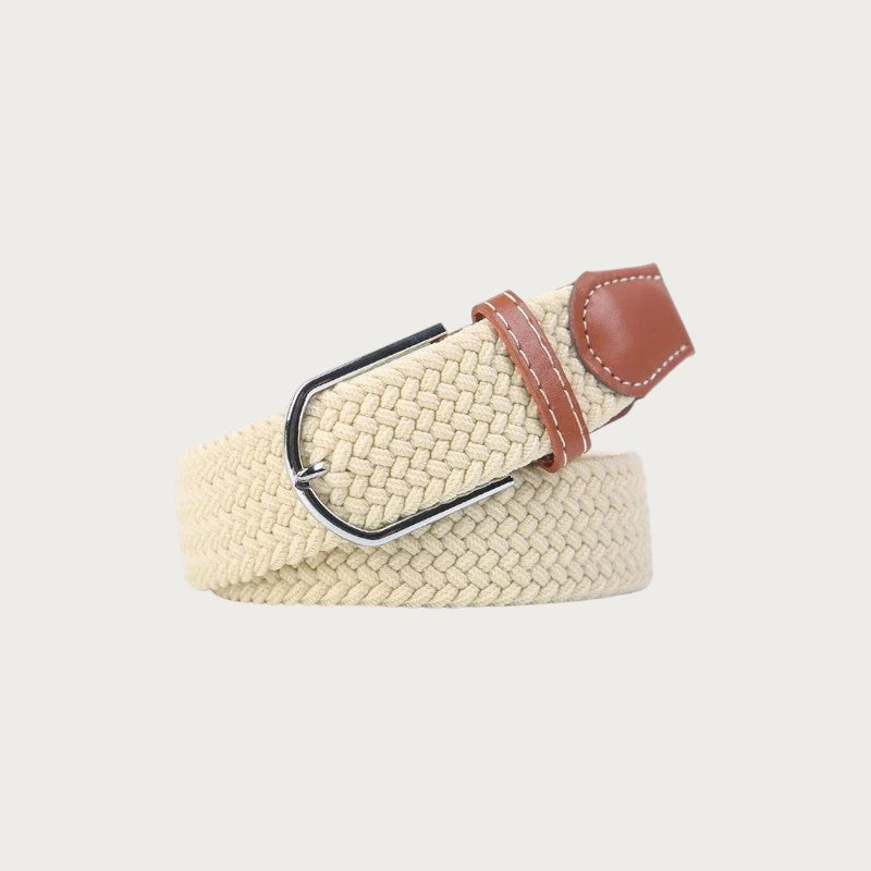 Ceinture tressée Ceintura Francesco écrue en toile élastique et finitions en cuir marron
