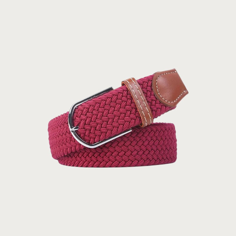 Ceinture tressée Ceintura Francesco rouge framboise en toile élastique et finitions en cuir marron