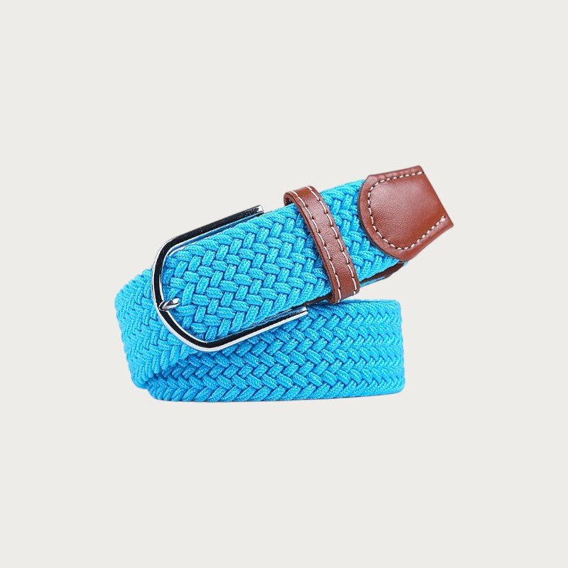 Ceinture tressée Ceintura Francesco bleu turquoise en toile élastique et passant en cuir marron