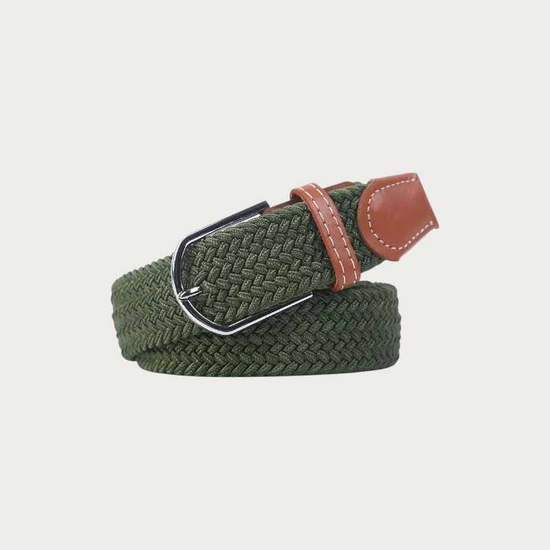 Ceinture tressée Ceintura Francesco vert kaki en toile élastique avec boucle ardillon argentée