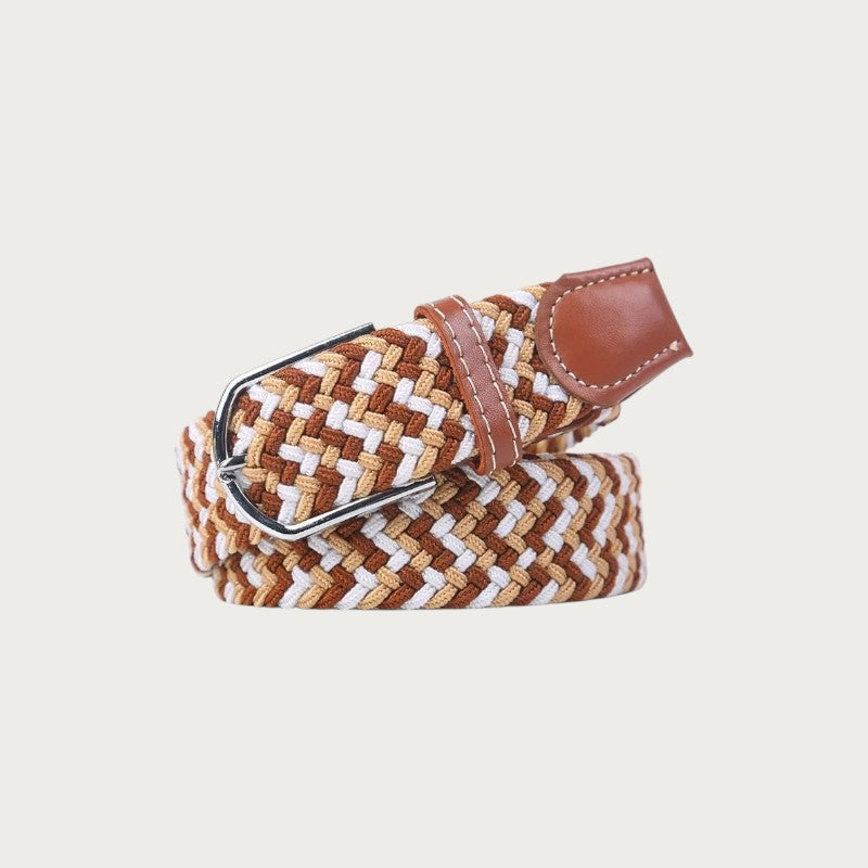 Ceinture tressée Ceintura Giuseppe camel et beige en toile élastique et finitions en cuir marron