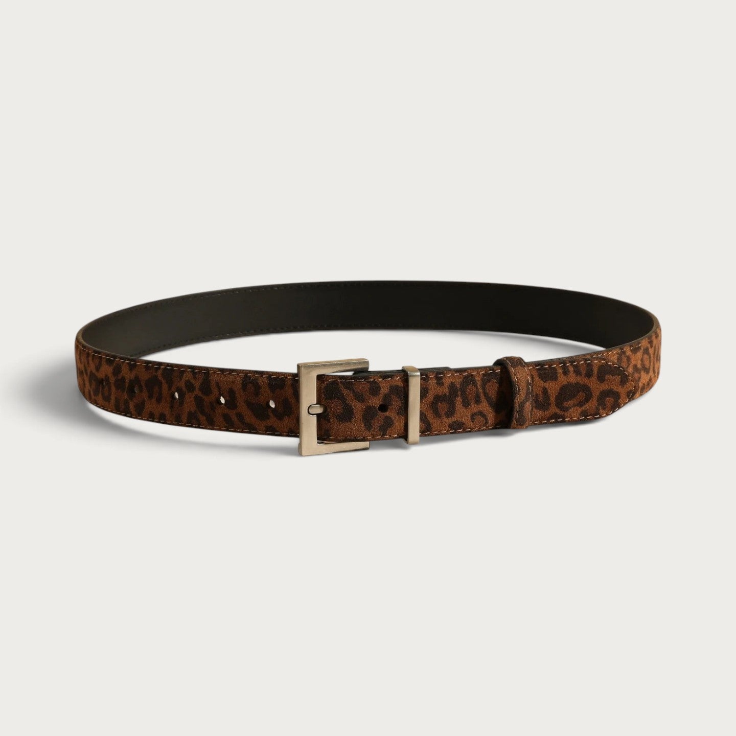 Ceinture fine Ceintura Positano en daim imprimé léopard avec boucle carrée argentée Image