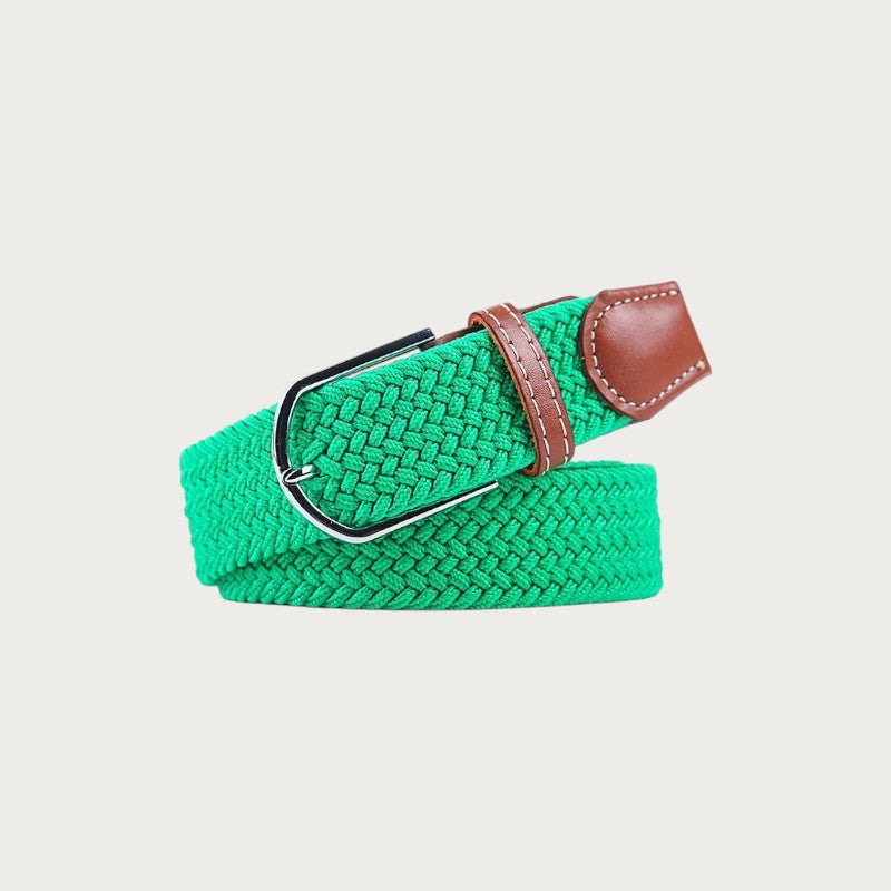 Ceinture tressée Ceintura Francesco vert émeraude en toile élastique et passant en cuir marron