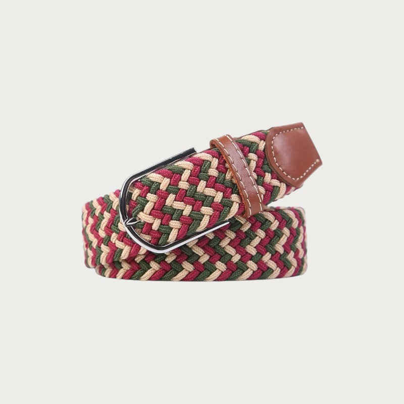 Ceinture tressée Ceintura Giuseppe rouge vert kaki et beige en toile élastique avec boucle ardillon