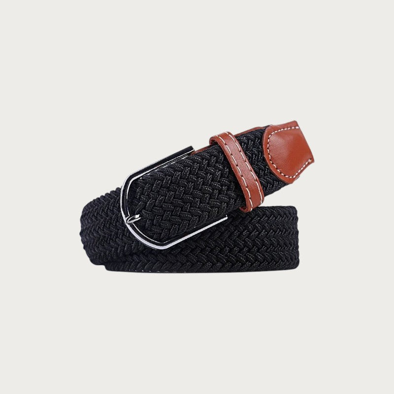 Ceinture tressée Ceintura Francesco noire en toile élastique avec boucle ardillon argentée et passant en cuir