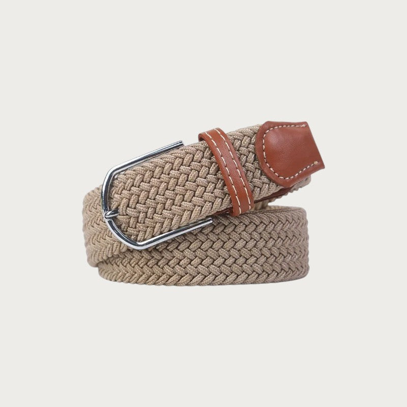 Ceinture tressée Ceintura Francesco taupe en toile élastique et finitions en cuir marron