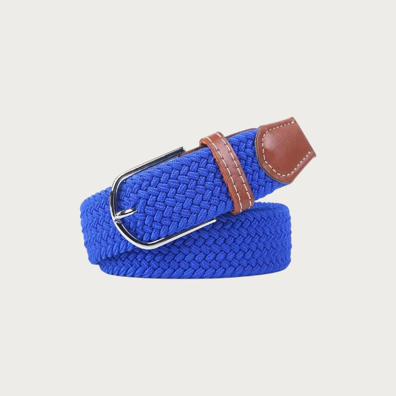 Ceinture tressée Ceintura Francesco bleu roi en toile élastique et finitions en cuir marron