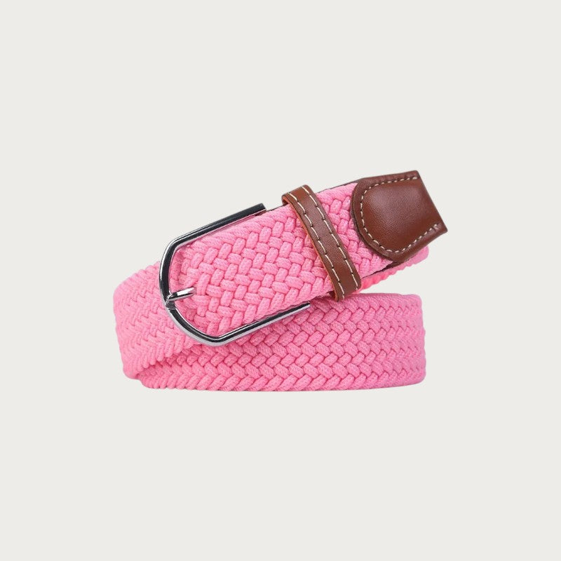 Ceinture tressée Ceintura Francesco rose en toile élastique et passant en cuir marron