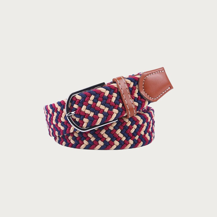 Ceinture tressée Ceintura Giuseppe rouge bordeaux et blanc en toile élastique avec boucle ardillon