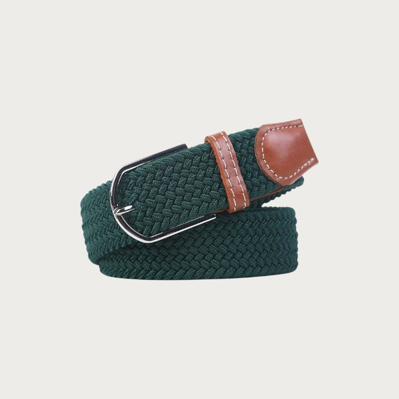 Ceinture tressée Ceintura Francesco vert foncé en toile élastique avec boucle ardillon argentée