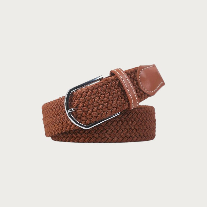 Ceinture tressée Ceintura Francesco marron en toile élastique avec boucle ardillon argentée