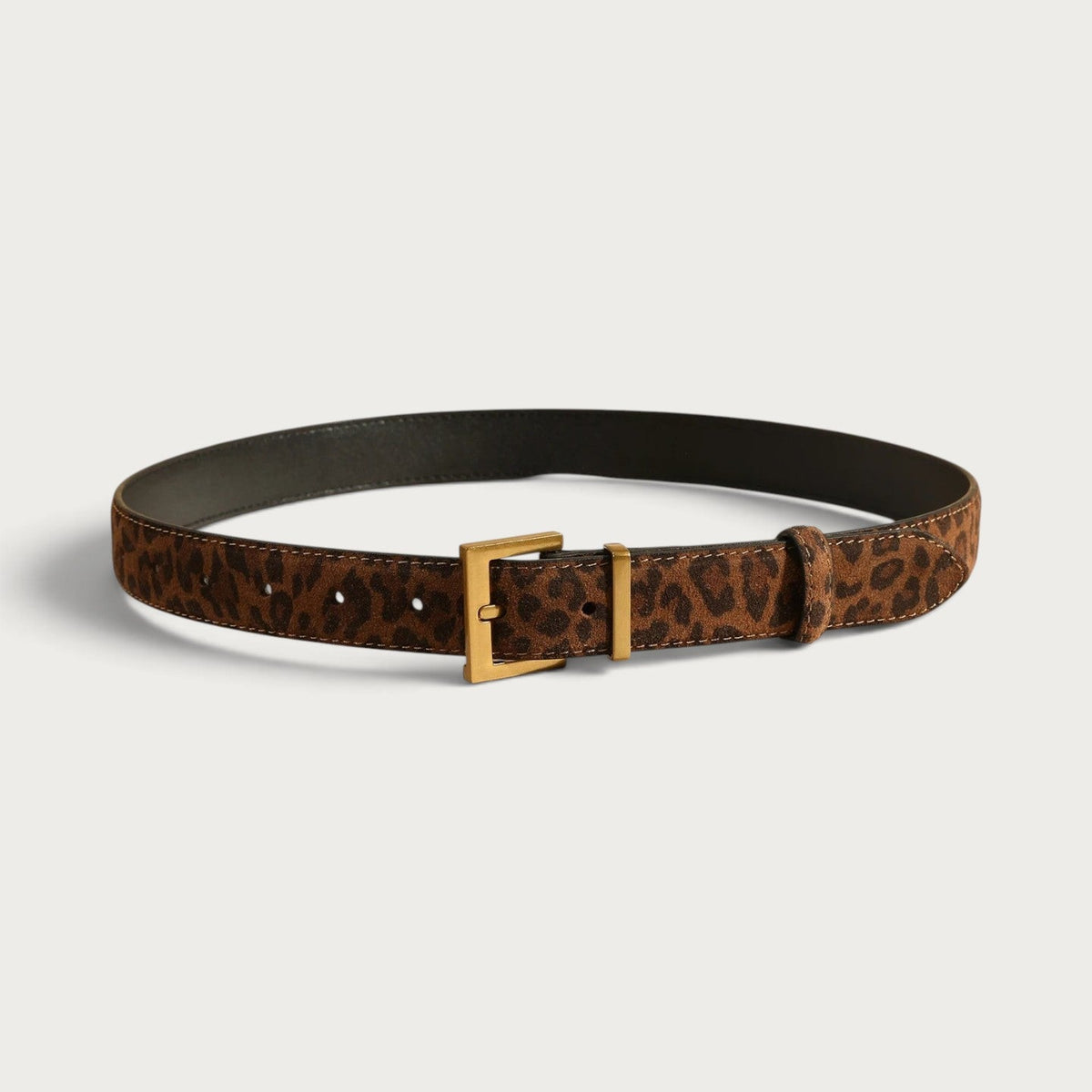 Ceinture fine Ceintura Positano en daim imprimé léopard avec boucle carrée dorée