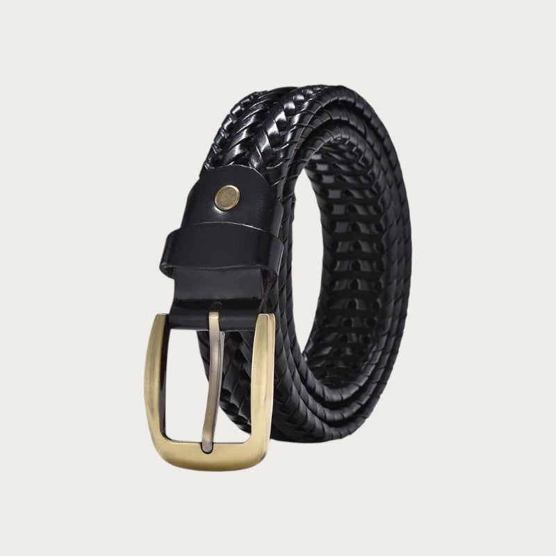 Ceinture Ceintura Armonia en cuir tressé noir enroulée, boucle ardillon en laiton vieilli et passant riveté