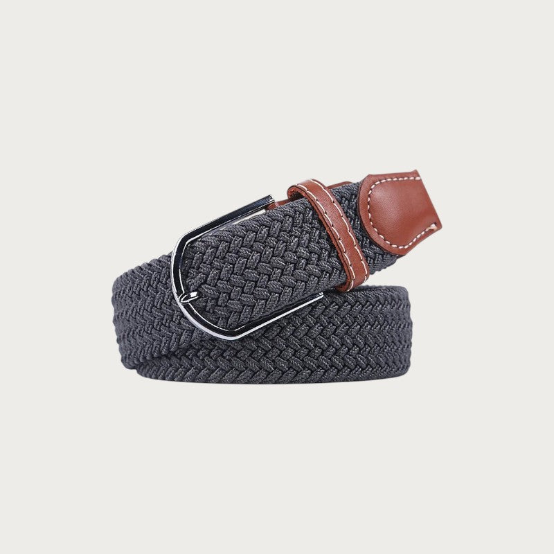Ceinture tressée Ceintura Francesco gris anthracite en toile élastique et passant en cuir marron