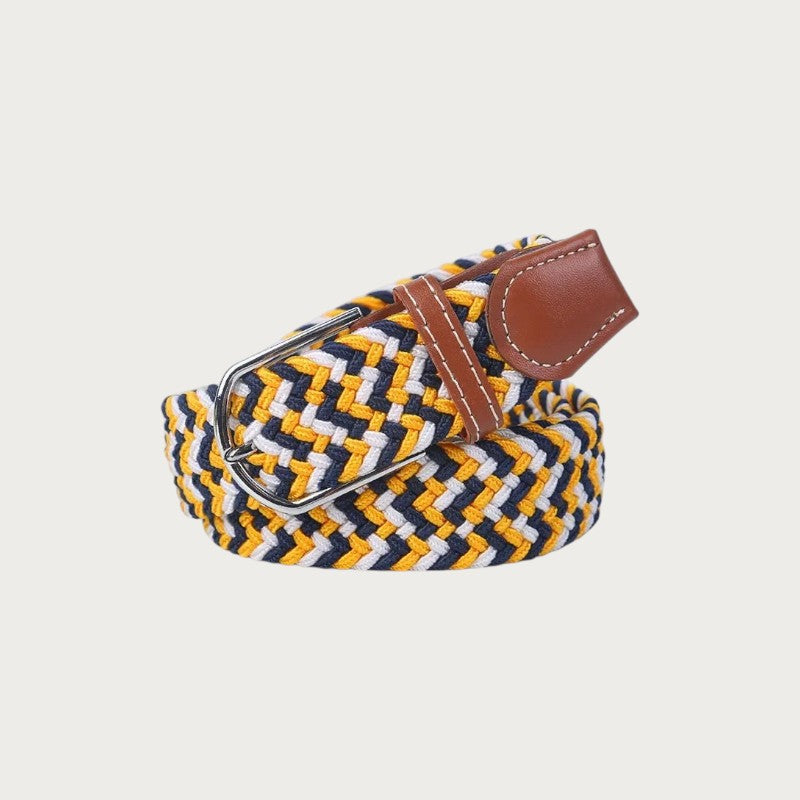 Ceinture tressée Ceintura Giuseppe jaune noir et blanc en toile élastique avec boucle ardillon argentée