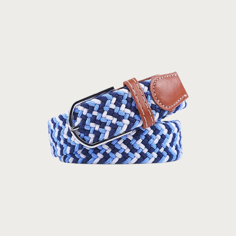 Ceinture tressée Ceintura Giuseppe bleu ciel et blanc en toile élastique avec boucle ardillon argentée