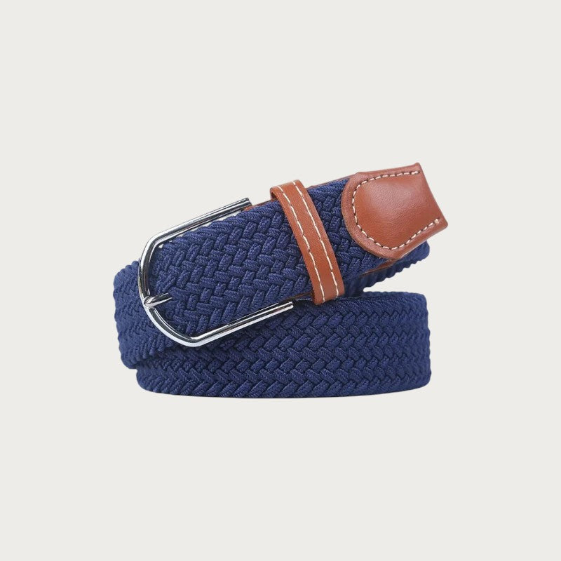 Ceinture tressée Ceintura Francesco bleu marine en toile élastique et finitions en cuir marron Image