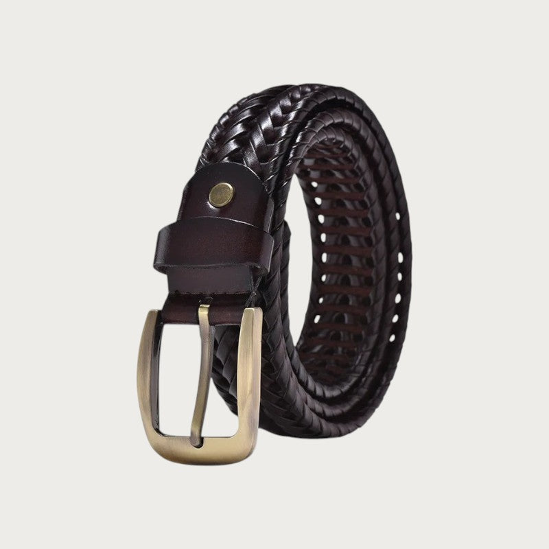 Ceinture Ceintura Armonia en cuir tressé brun foncé enroulée, boucle ardillon en laiton vieilli