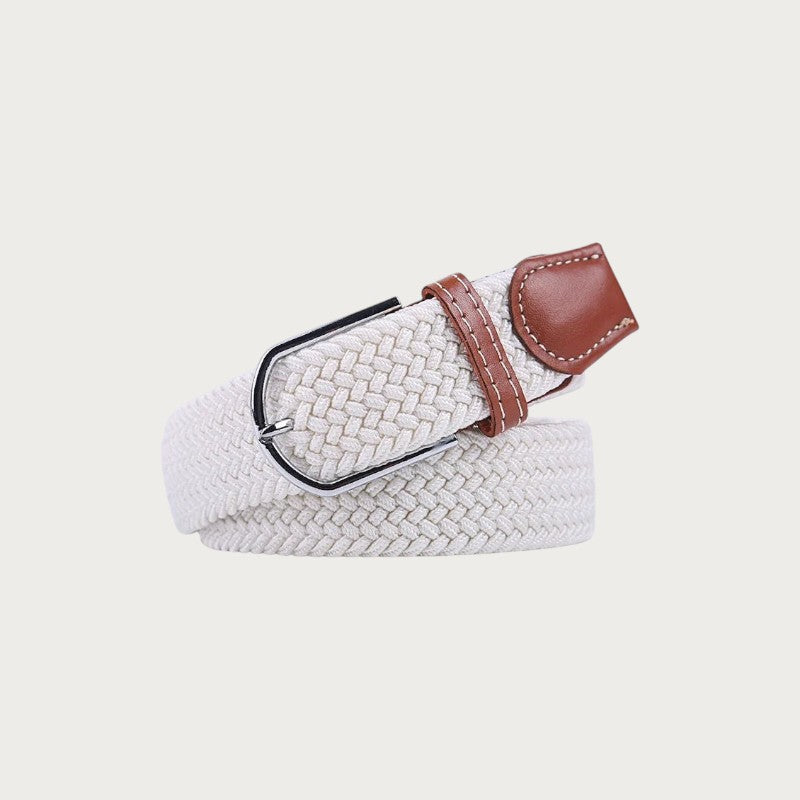 Ceinture tressée Ceintura Francesco blanche en toile élastique et finitions en cuir marron