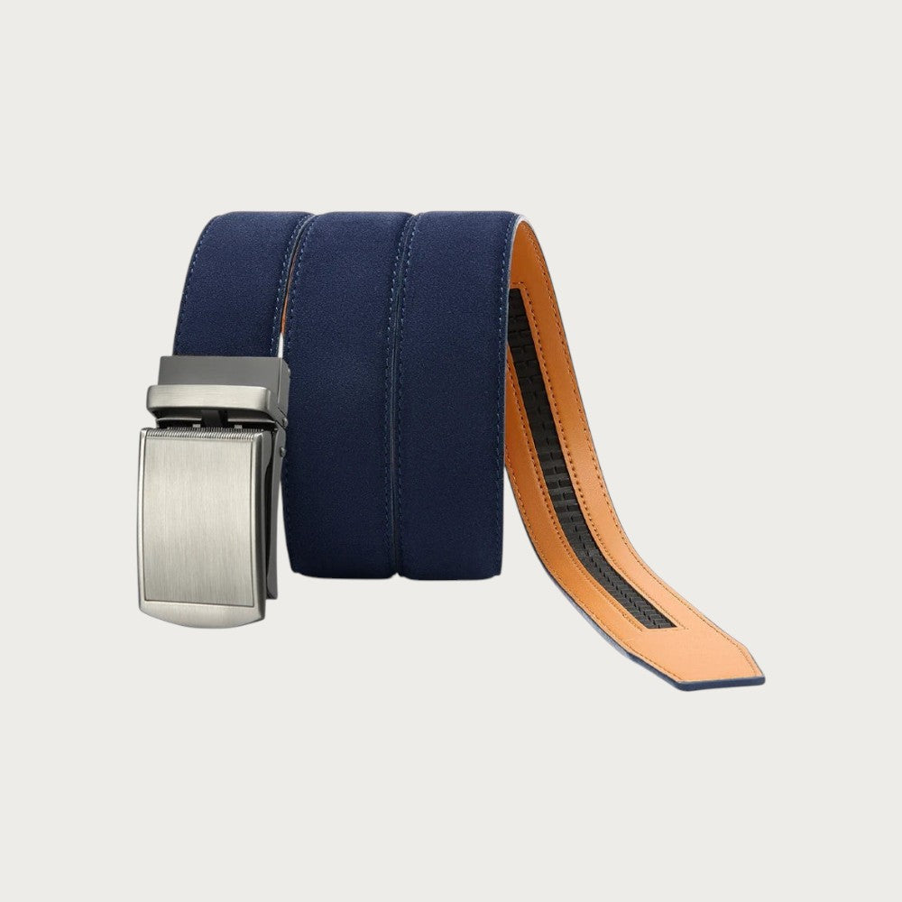 Ceinture Ceintura Cuneo bleu marine en similicuir avec boucle automatique rectangulaire en métal argenté brossé