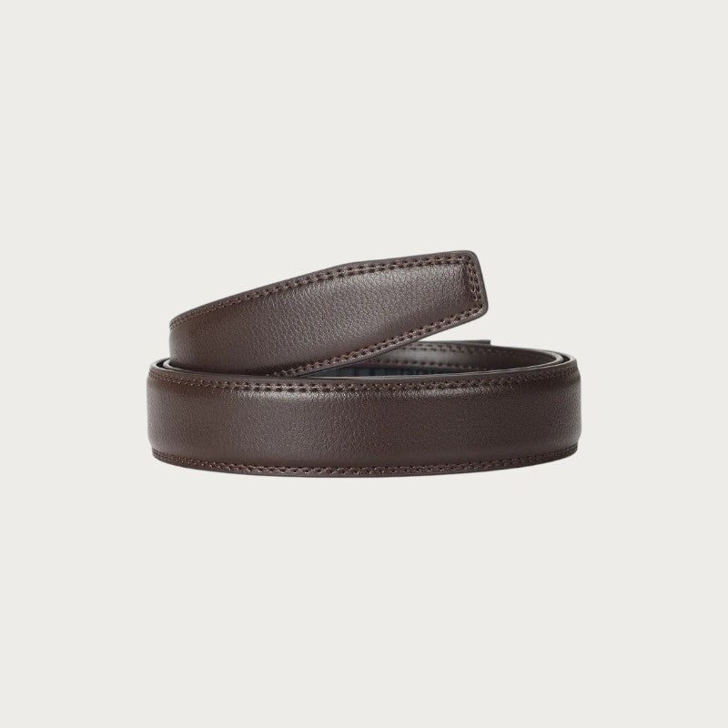 Ceinture automatique Ceintura pour homme en cuir de vachette marron lisse avec surpiqûres ton sur ton