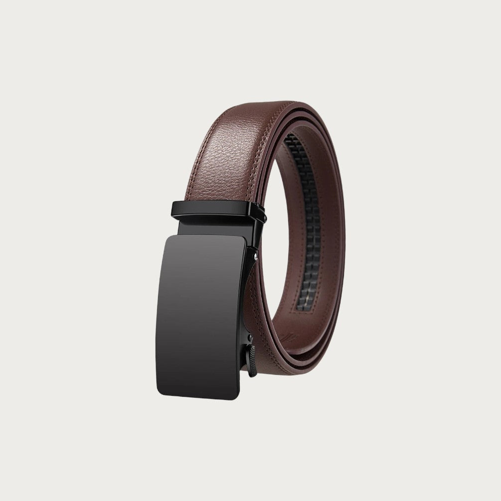 Ceinture automatique Ceintura en cuir de vachette marron avec boucle noire moderne à cliquet sans trou