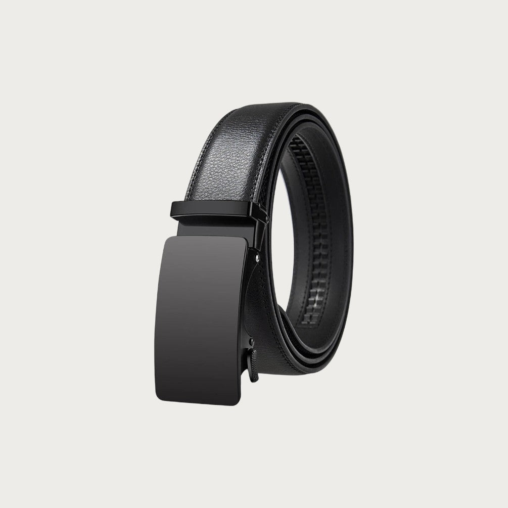 Ceinture automatique Ceintura pour homme en cuir de vachette noir avec boucle à cliquet moderne sans trou Image