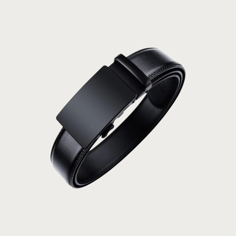 Ceinture automatique Ceintura pour homme en cuir de vachette noir avec boucle à cliquet lisse et élégante
