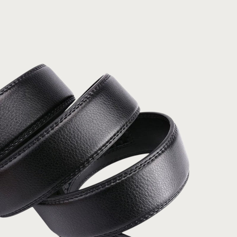 Ceinture automatique Ceintura en cuir de vachette noir grainé avec surpiqûres ton sur ton Image