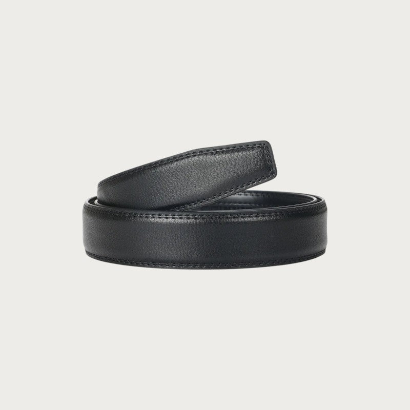 Ceinture automatique Ceintura pour homme en cuir de vachette noir à grain lisse et coutures ton sur ton