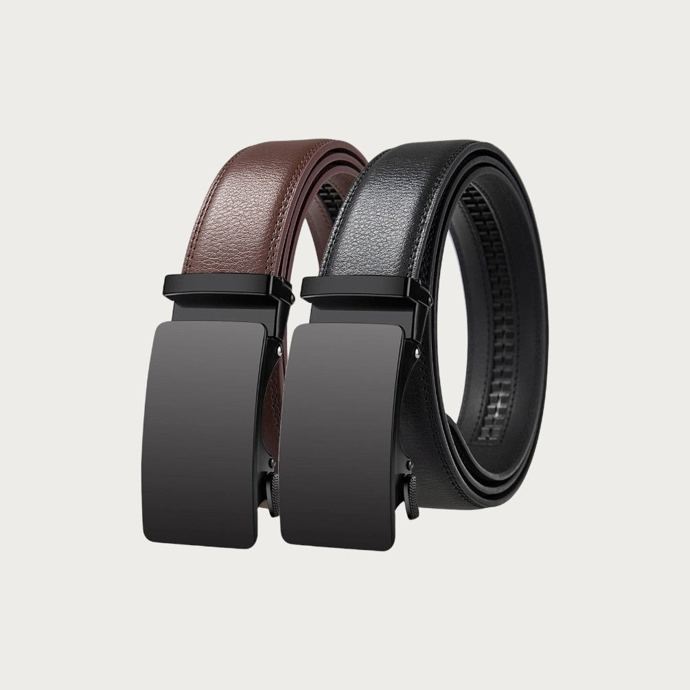Ceinture automatique Ceintura en cuir de vachette noir et marron avec boucle rectangulaire moderne sans trou