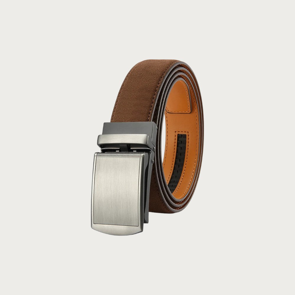 Ceinture Ceintura Cuneo marron en similicuir effet daim avec boucle automatique rectangulaire en métal argenté brossé