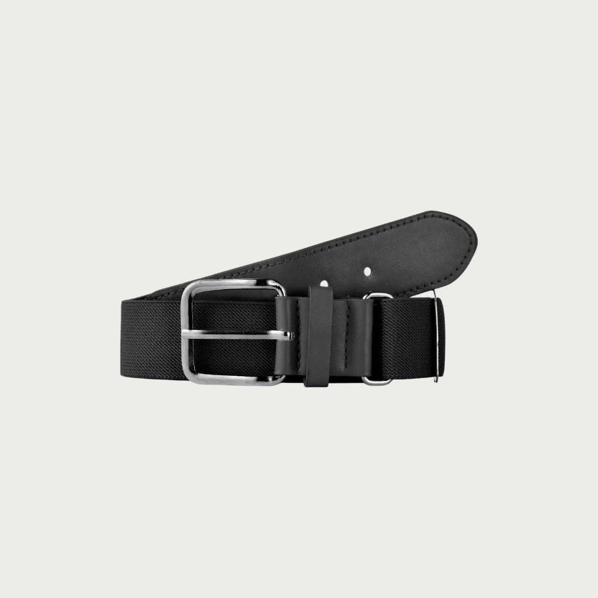 Ceintura ceinture de baseball élastique noire pour enfants avec boucle en métal argenté et détails en similicuir