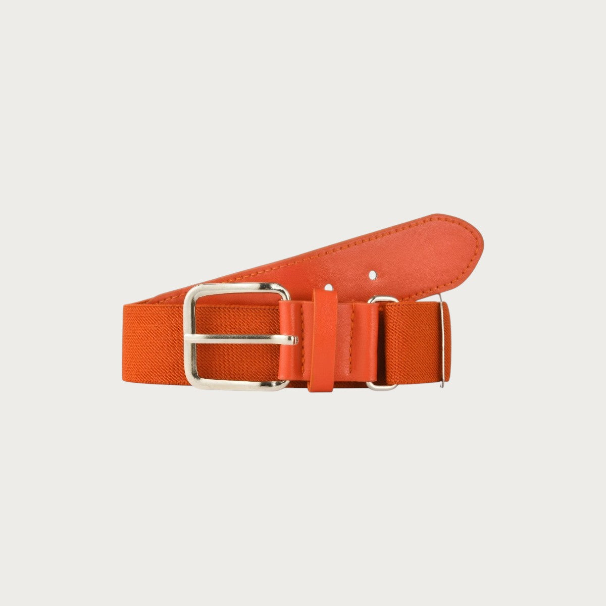 Ceinture de baseball élastique orange pour enfants avec boucle en métal argenté et détails en similicuir