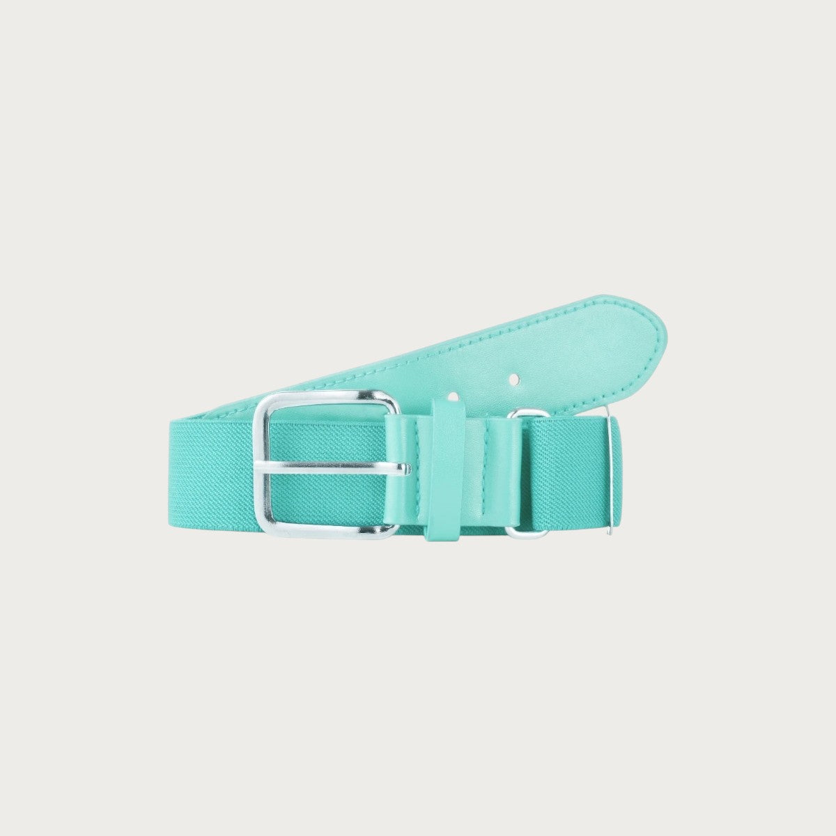 Ceinture de baseball élastique turquoise pour enfants avec boucle en métal argenté et détails en similicuir