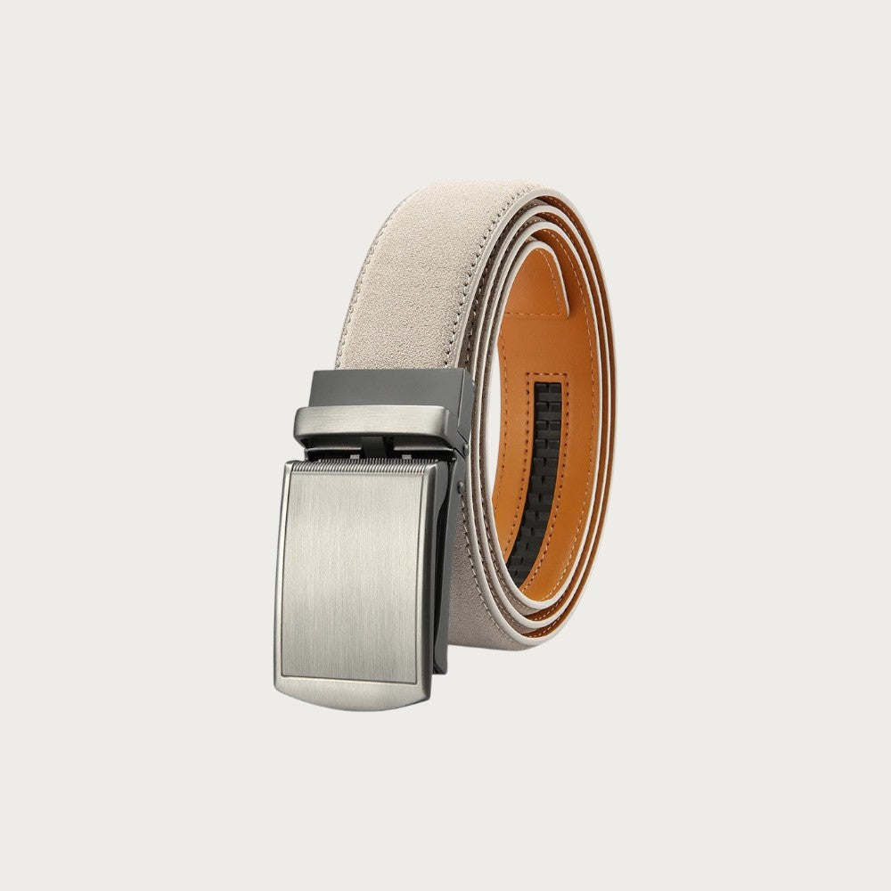 Ceinture Ceintura Cuneo crème en similicuir enroulée, boucle automatique argentée brossée vue de face