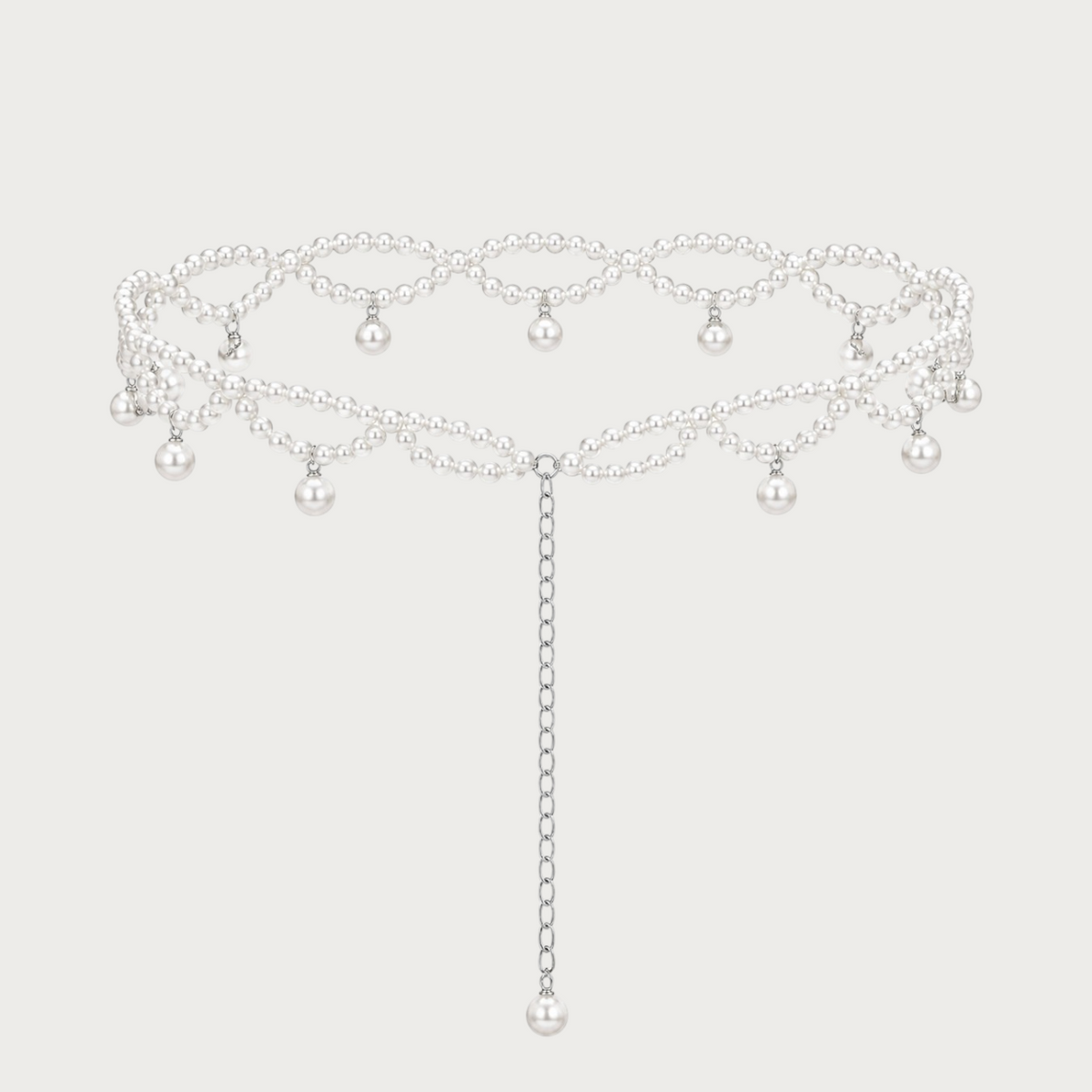 Ceinture bijoux Ceintura pour femme en perles blanches imitation avec chaînette pendante élégante Image