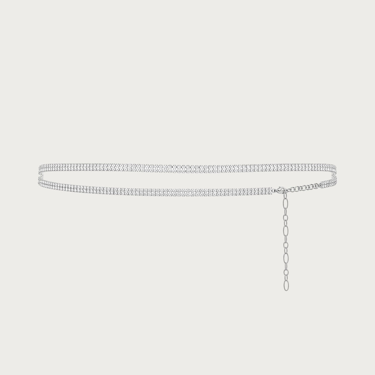 Ceinture bijoux Ceintura Bolzano argentée à double rang de strass sertis avec chaînette de réglage pendante Image