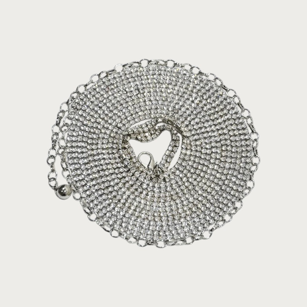 Ceinture bijoux Ceintura en métal argenté ornée de strass scintillants disposés en chaîne fine pour femme