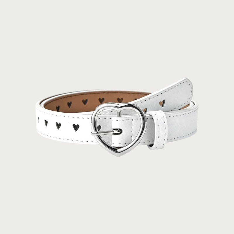 Ceintura ceinture blanche en similicuir pour enfant avec boucle en forme de cœur et détails découpés en cœur