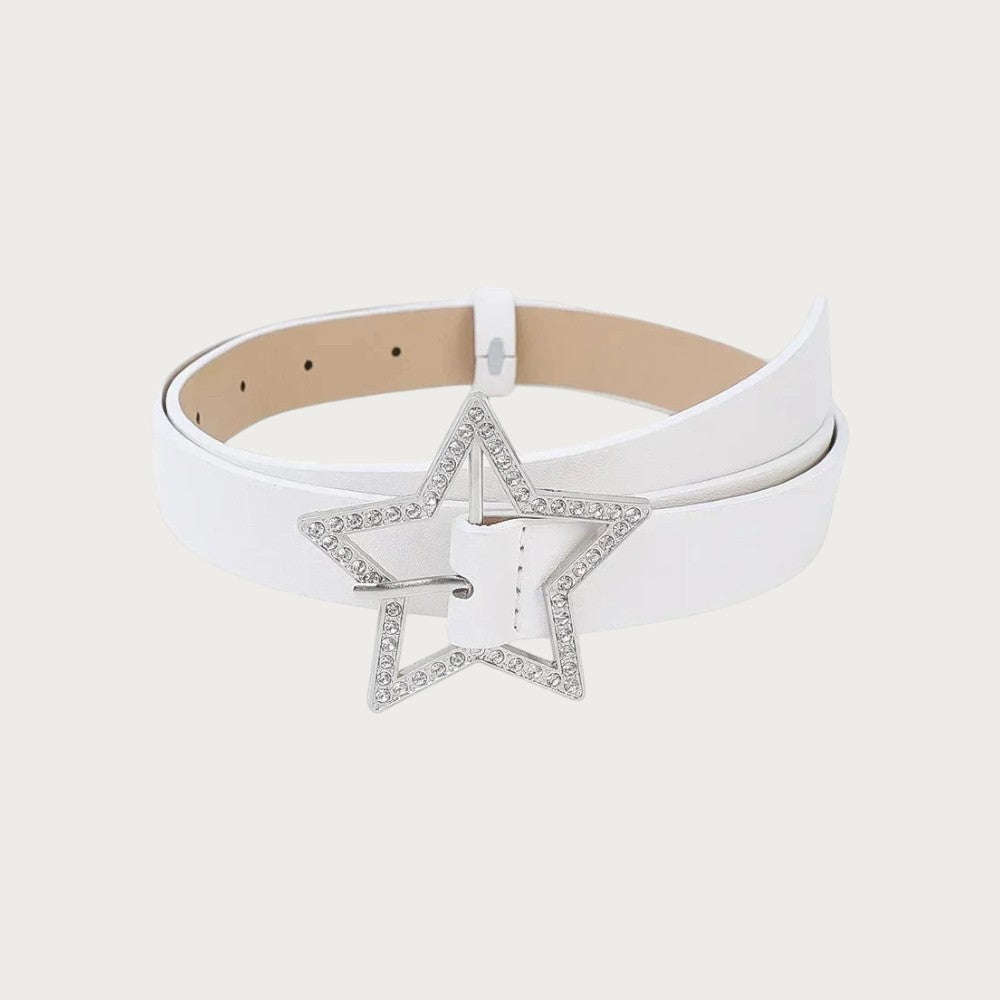 Ceinture Ceintura blanche en similicuir enroulée, boucle en forme d'étoile sertie de strass