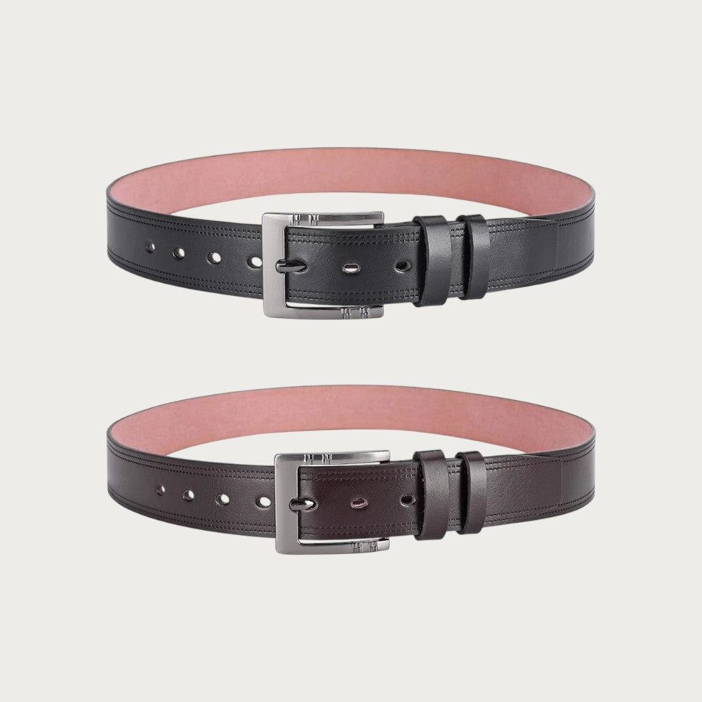 Ceinture casual Ceintura Milano en similicuir noir avec surpiqûres et boucle ardillon en métal vieilli