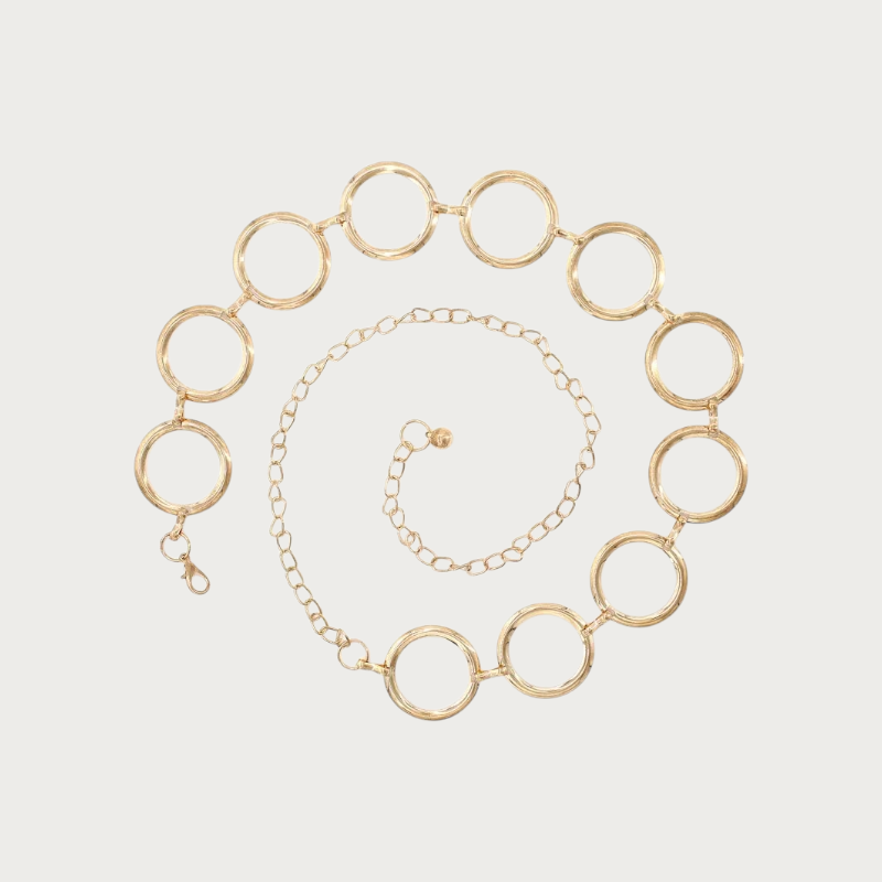 Ceintura ceinture chaine dorée pour femme composée de grands anneaux métalliques circulaires style punk