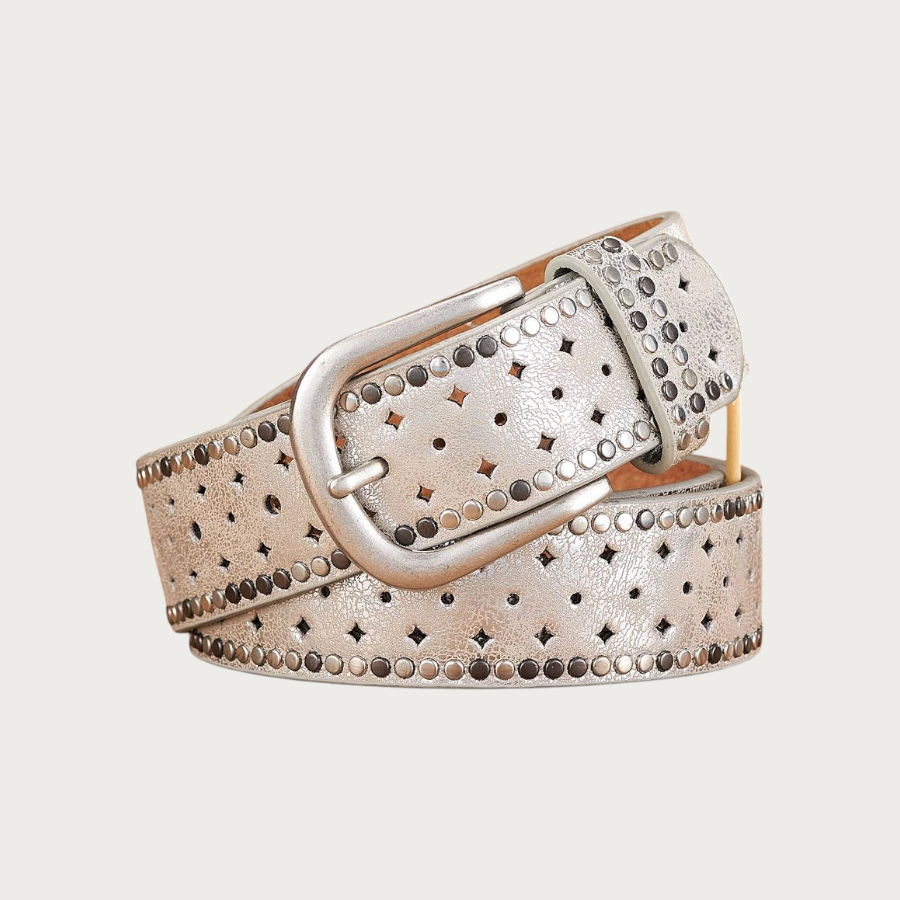 Ceinture Ceintura Stresa argentée en similicuir vieilli avec motifs ajourés en losange et clous ronds décoratifs