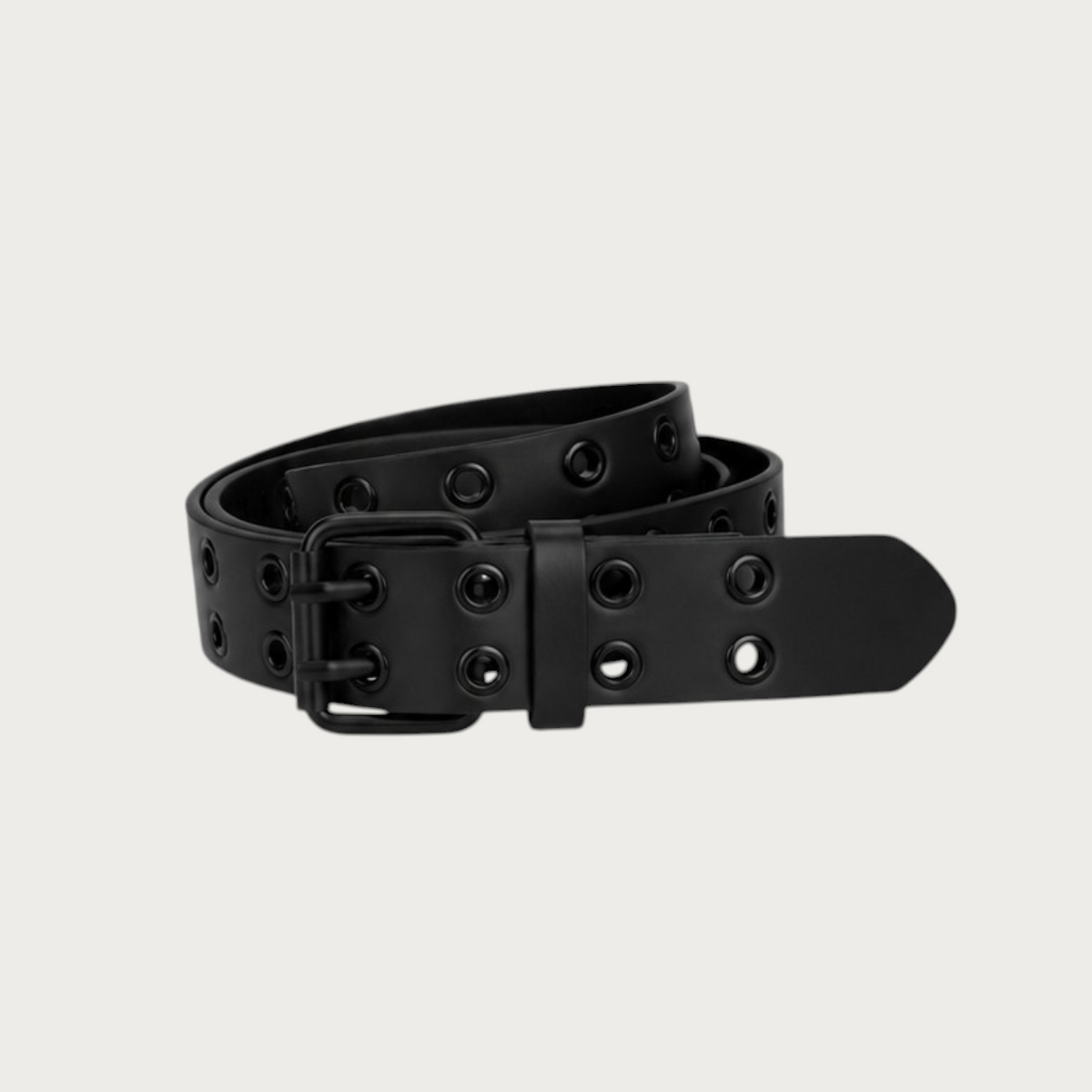 Ceinture Ceintura Bergame noire en similicuir avec double rangée d'œillets métalliques et boucle assortie style rock